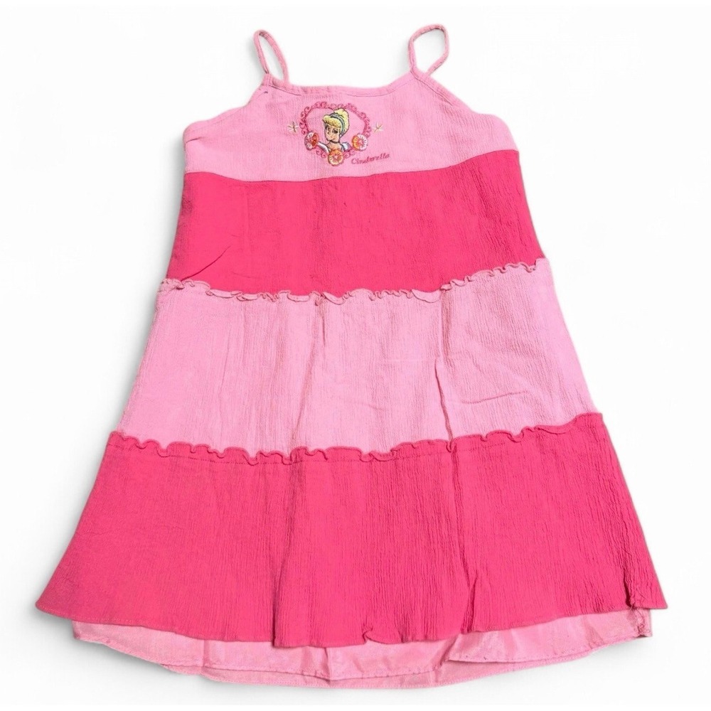 Disney Cinderella Pink Tiered Sundress Girls Size 4T Embroidered Princess VTG